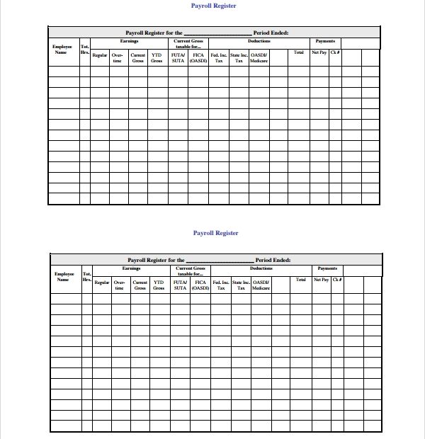 Printable Employee Payroll Ledger Template Riset