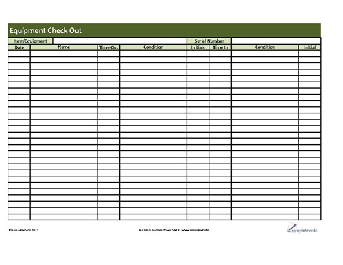 Printable Equipment Checkout Form Download PDF Template