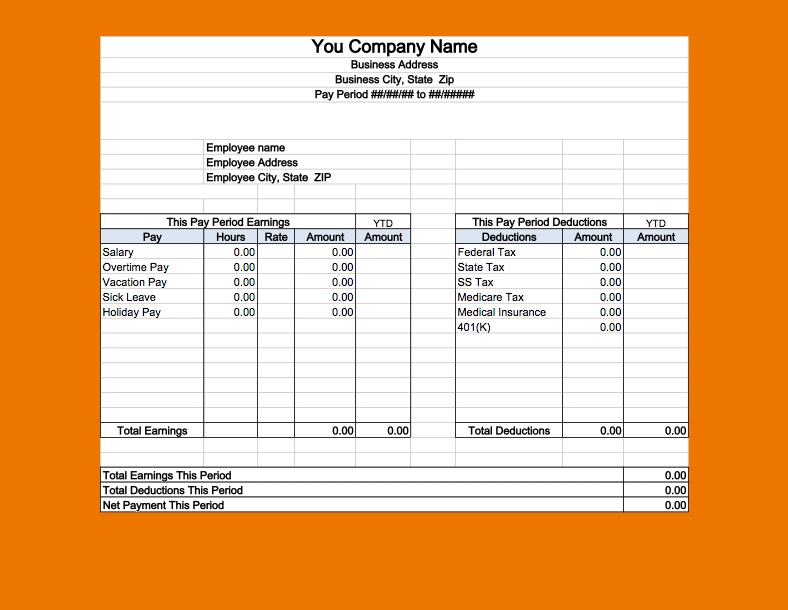 Printable Excel Pay Stub Template Printable New Year Banners