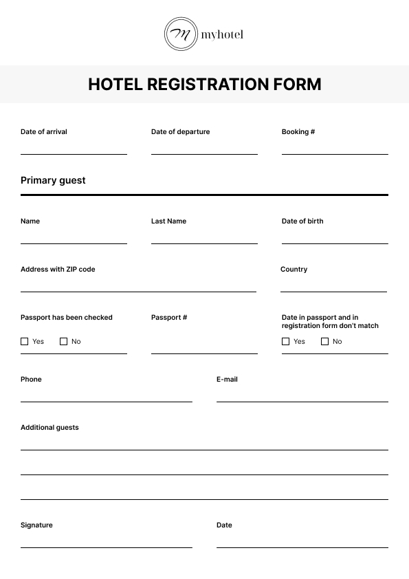 Printable Hotel Check In Form Printable Forms Free Online