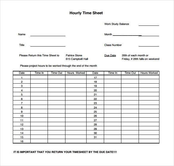 Printable Hourly Time Sheet Template Business PSD Excel Word PDF