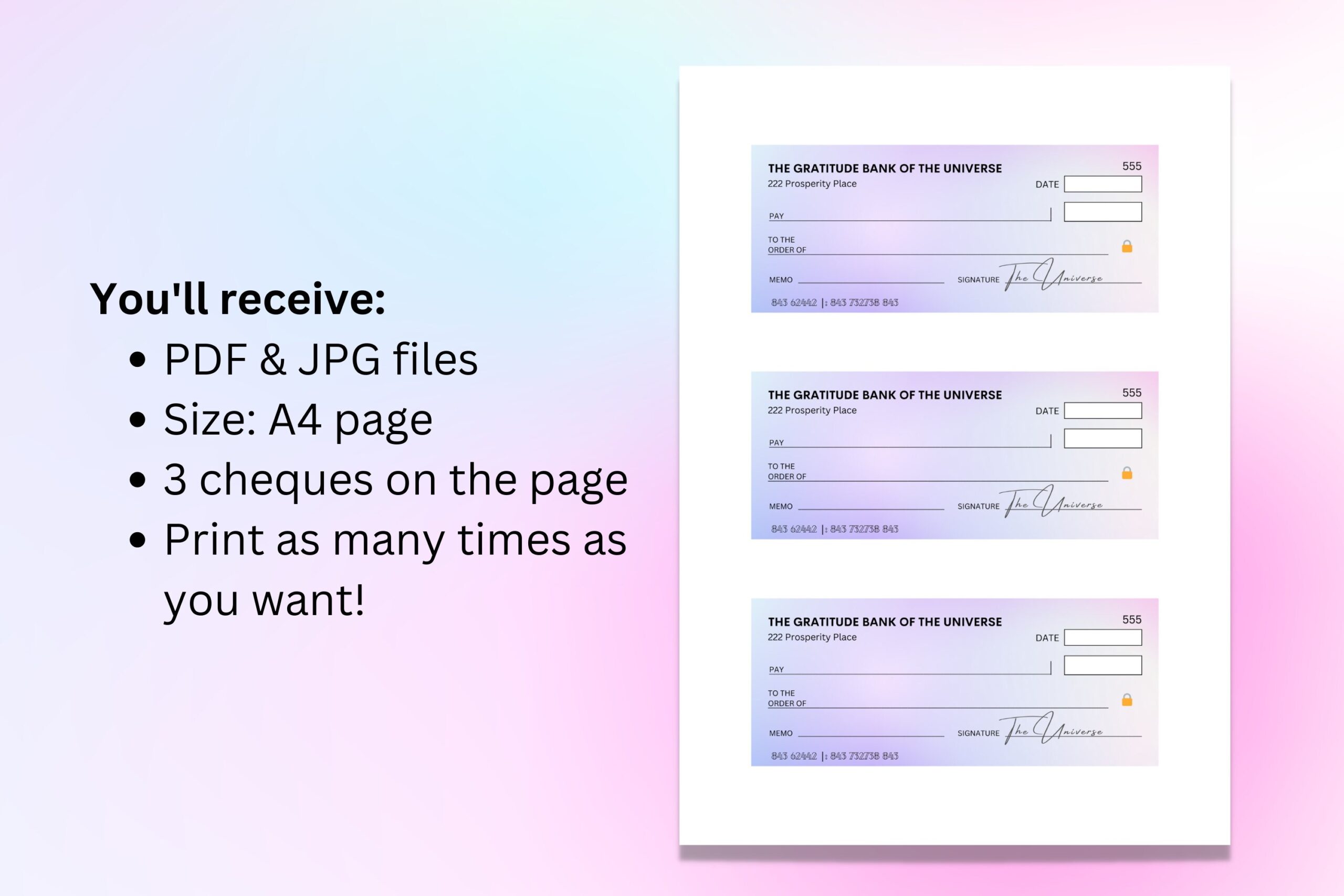 Printable Manifestation Cheque Magic Check Instant Download The 