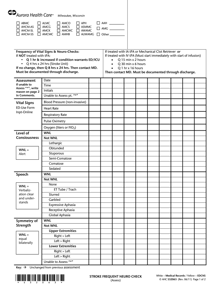 Printable Neuro Check Form Printable Forms Free Online