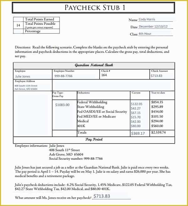 Printable Pay Stub Template Free Of 62 Free Pay Stub Templates 