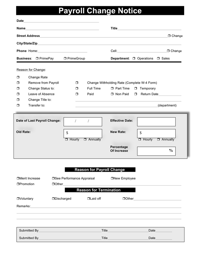 Printable Payroll Change Form Printable Form 2024