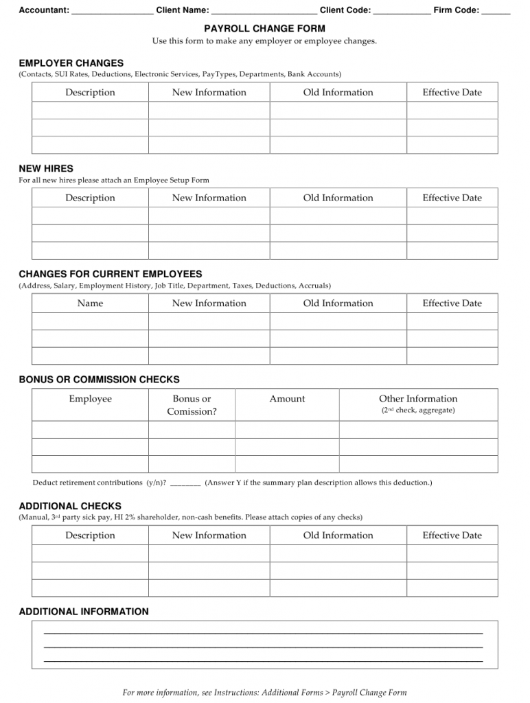 Printable Payroll Change Form Printable Form 2024