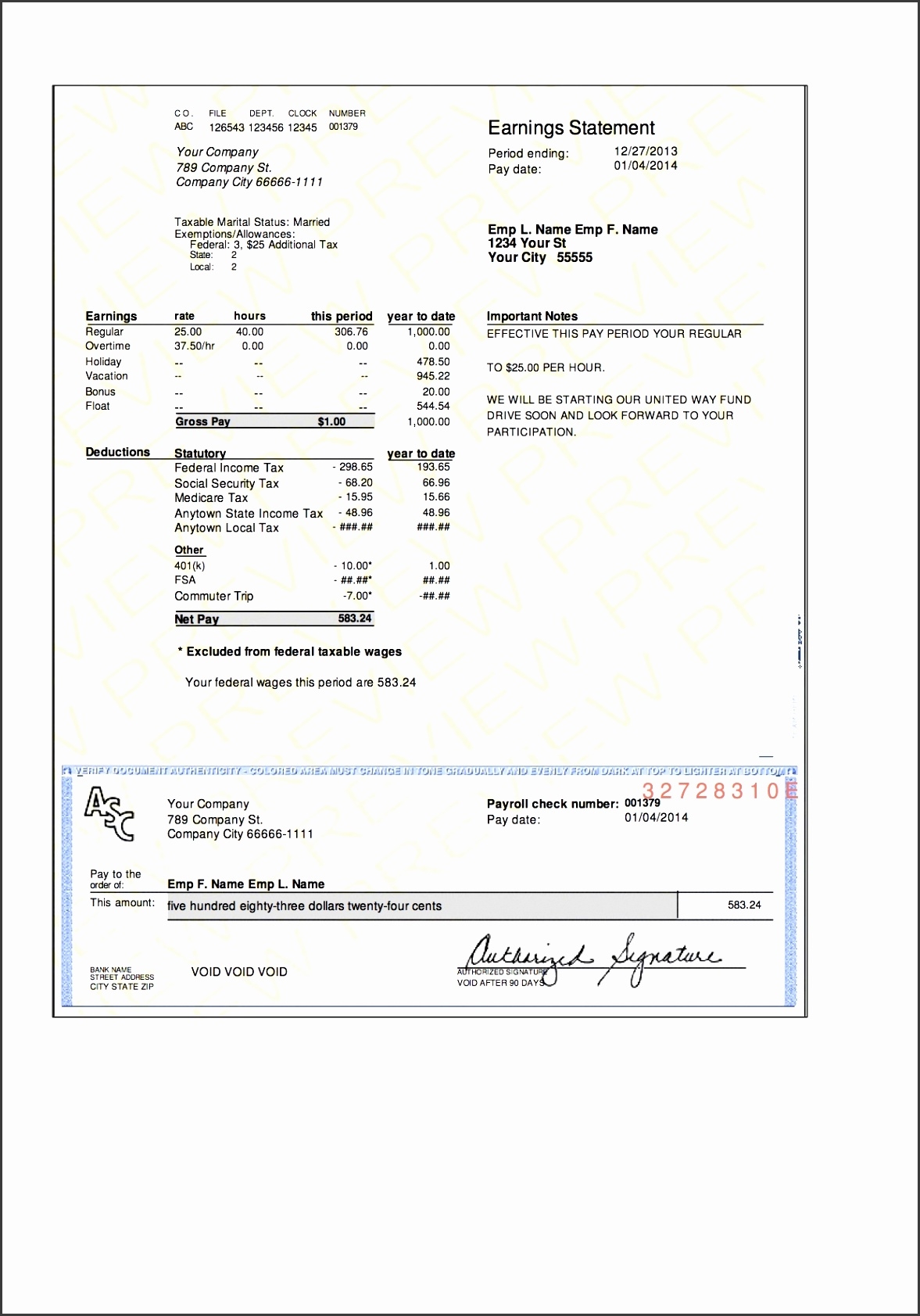 Printable Payroll Checks