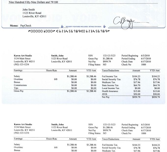 Printable Payroll Checks