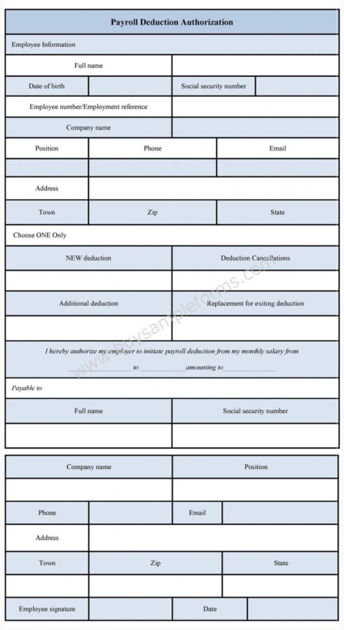 Printable Payroll Deduction Authorization Form Sample Forms Employee 
