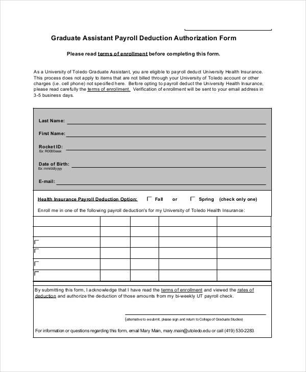 Printable Payroll Deduction Form Printable Forms Free Online