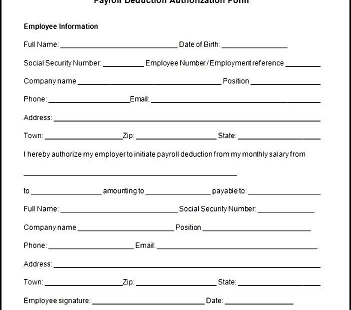 Printable Payroll Deduction Form Printable Forms Free Online