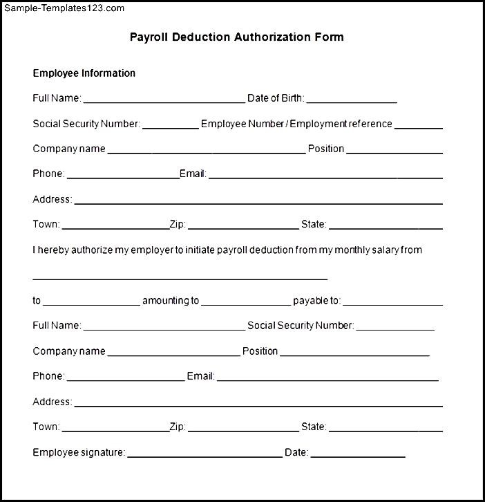 Printable Payroll Deduction Form Printable Forms Free Online