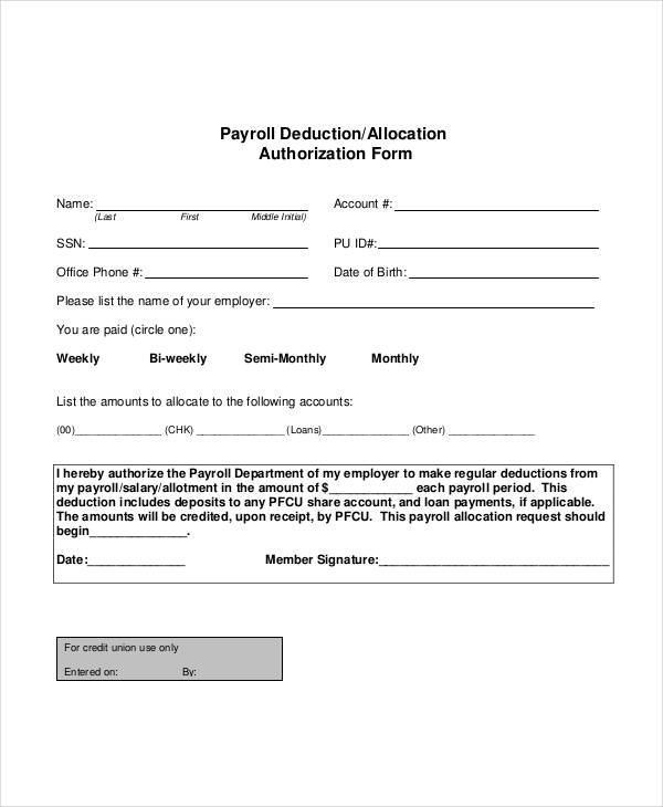 Printable Payroll Deduction Form Printable Forms Free Online