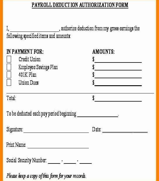 Printable Payroll Deduction Form Template Printable Forms Free Online