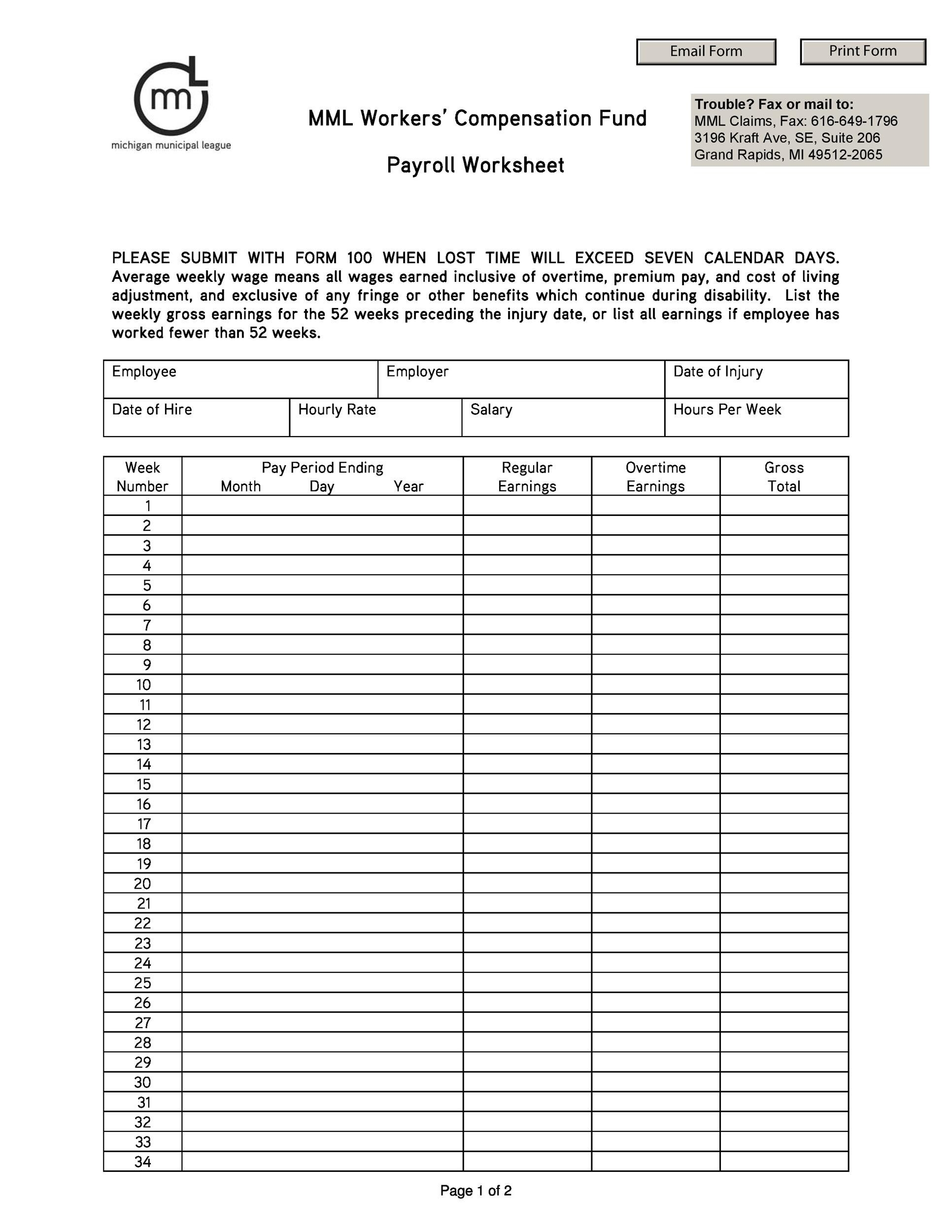 Printable Payroll Form Templates Printable Forms Free Online