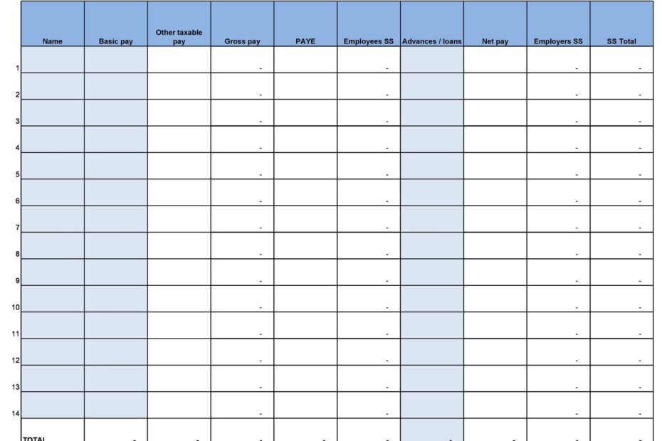 Printable Payroll Sheet