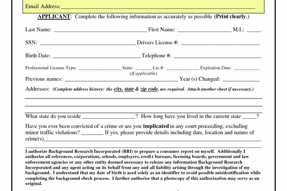 Printable Pre Employment Background Check Authorization Form
