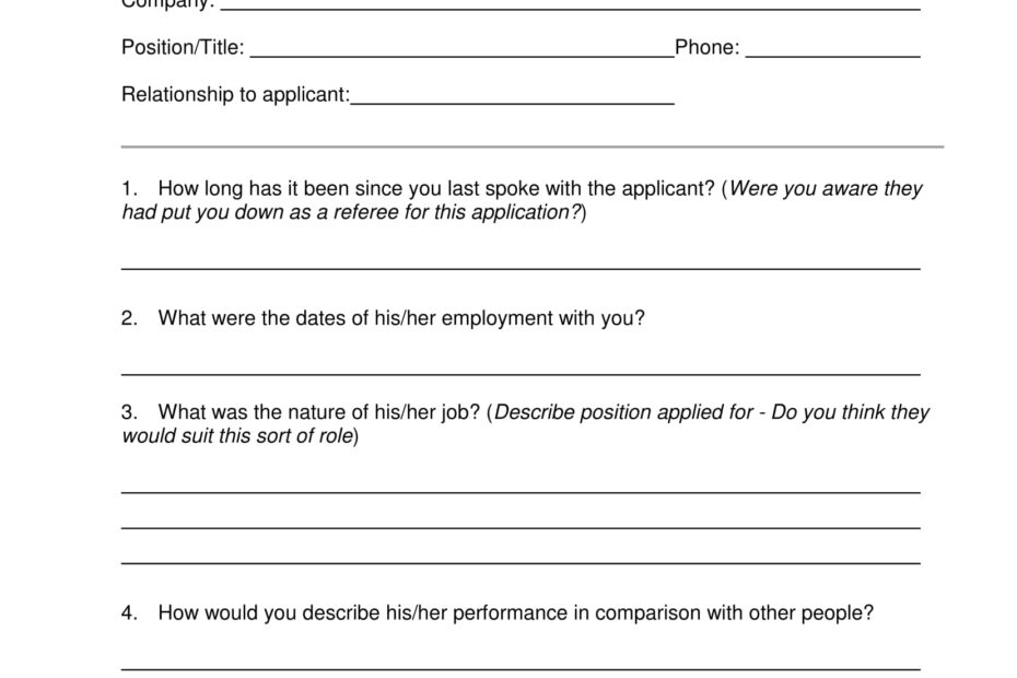 Printable Reference Check Form Template Printable Templates