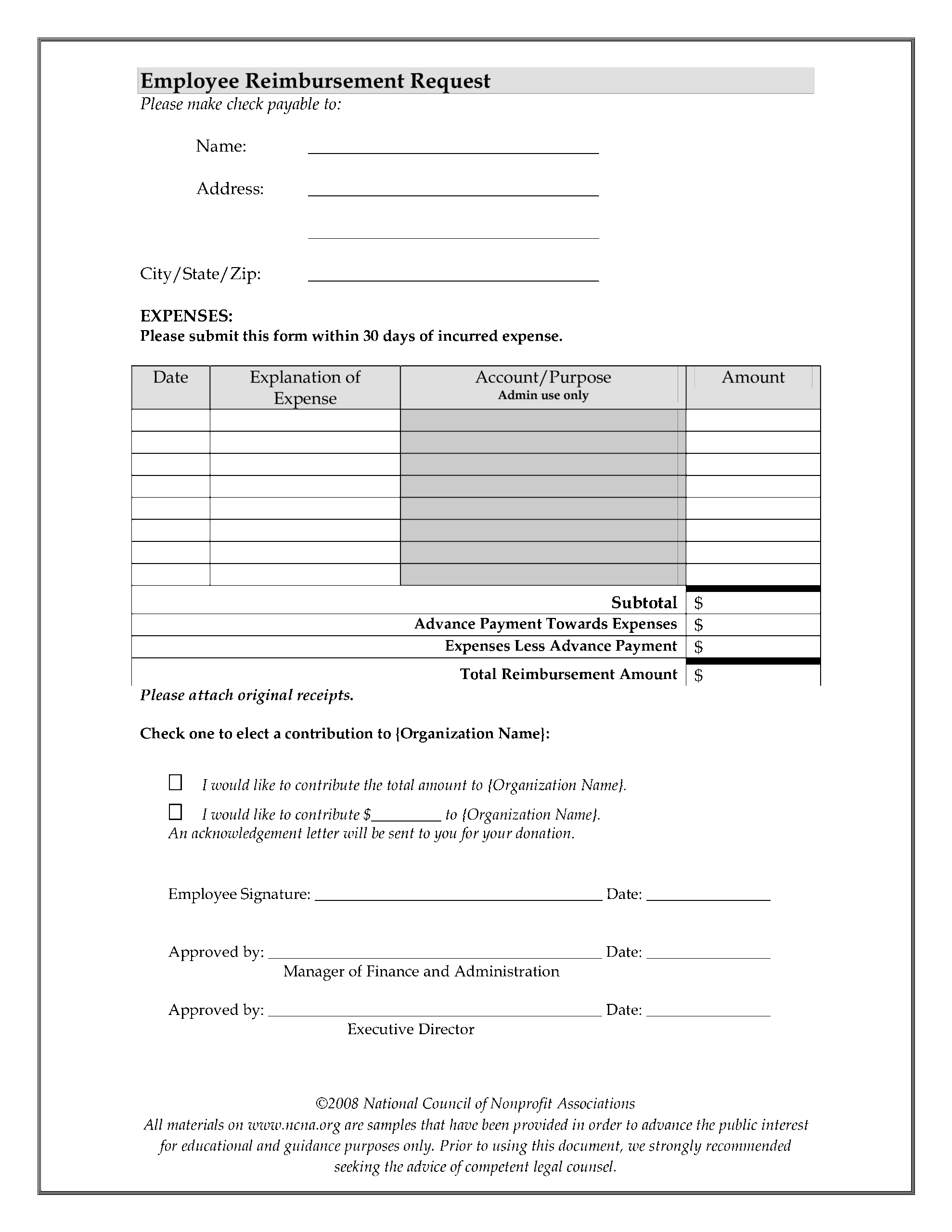 Printable Reimbursement Form Printable Forms Free Online