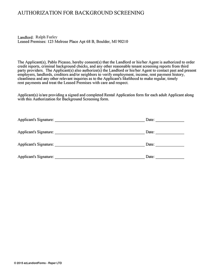 Printable Tenant Background Check Form Printable Forms Free Online