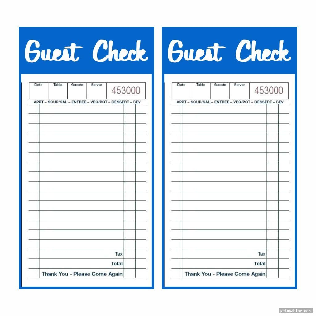 Restaurant Guest Check Template Printable Gridgit