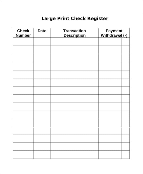 Sample Check Register Template 10 Free Sample Example Format 