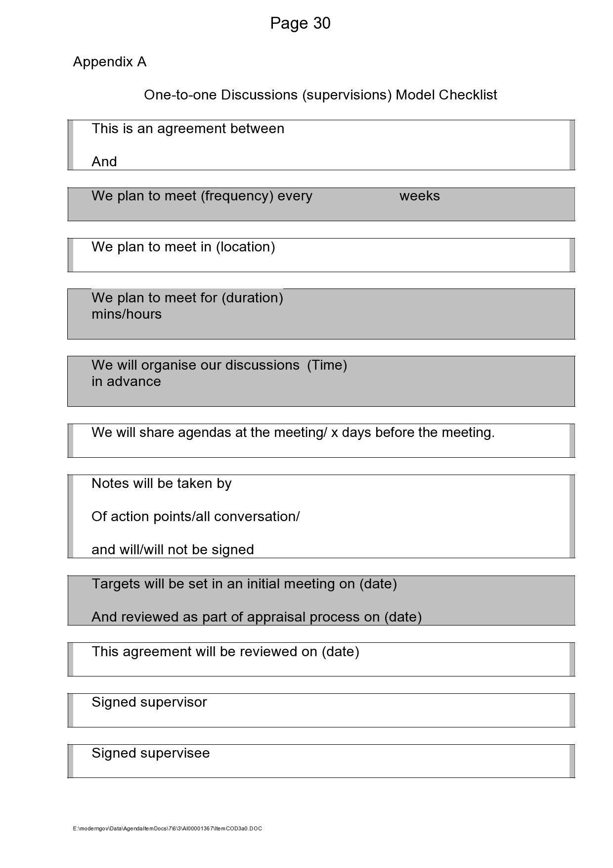 Sample One On One Meeting Template