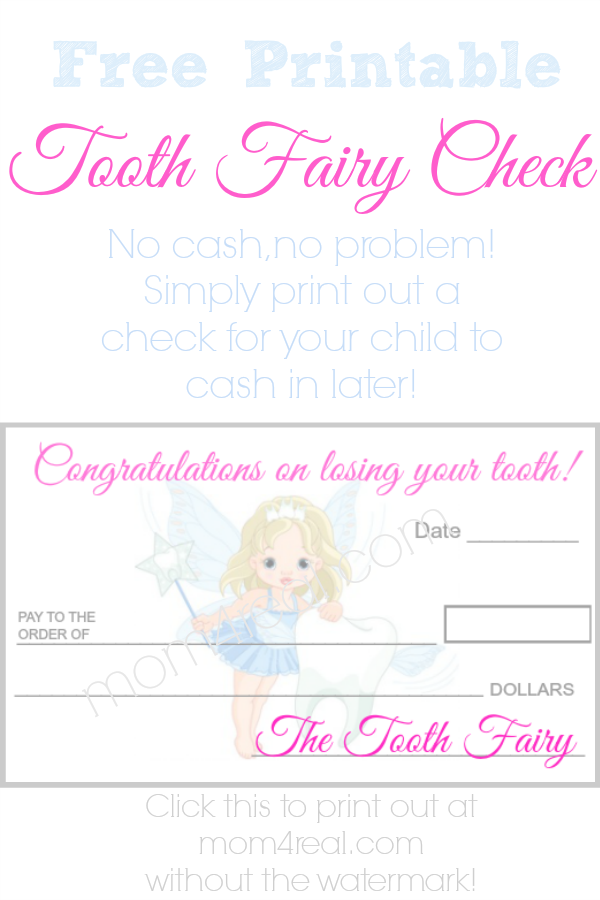 Tooth Fairy Check Or Money Free Printable Mom 4 Real