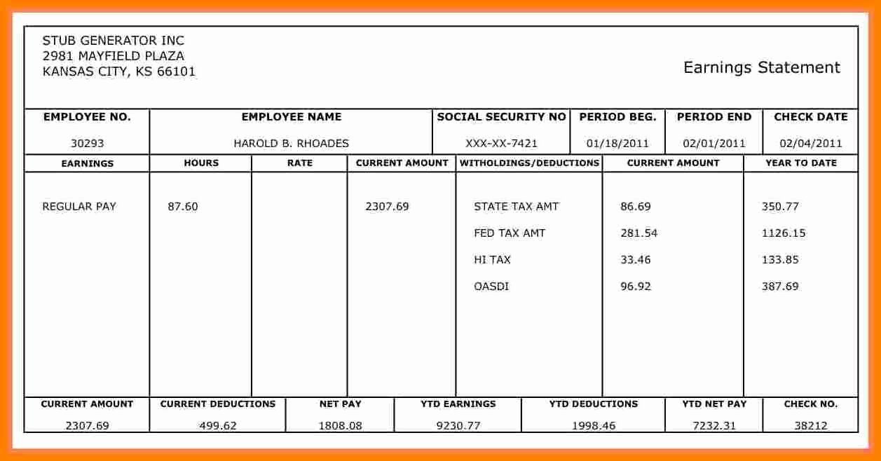 Truck Driver Pay Stub Template
