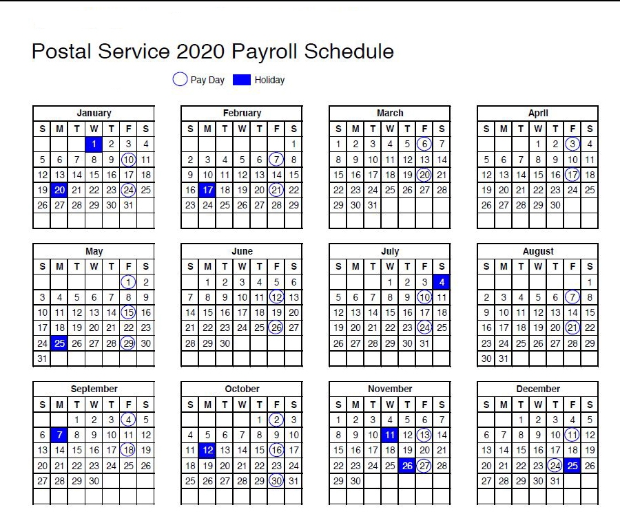 USPS Calendar 2020 Payroll Schedule And Holidays PostalReporter