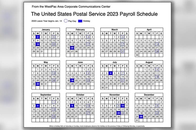 USPS Calendar Shows 2023 Payroll Schedule 21st Century Postal Worker
