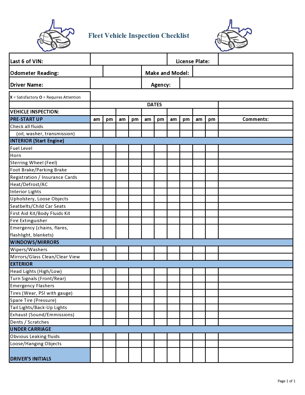Vehicle Check Sheet Download