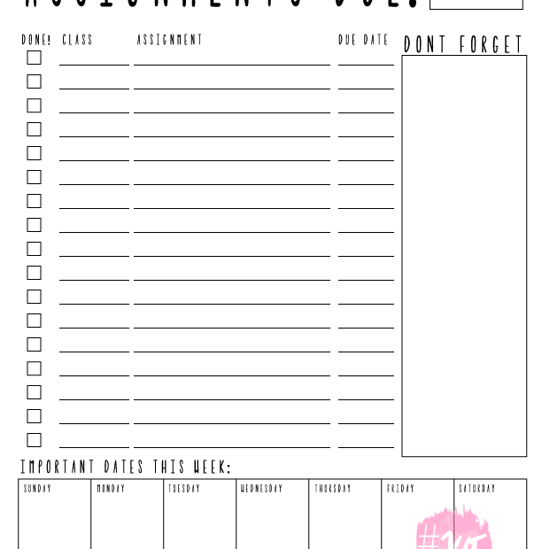 Weekly Assignments Printable Alex Marie