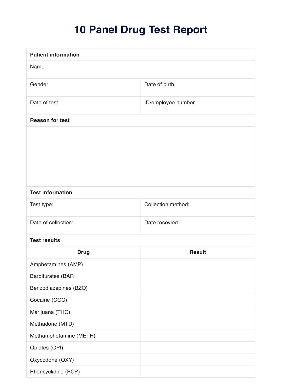 10 Panel Drug Test Report U0026 Example Free PDF Download