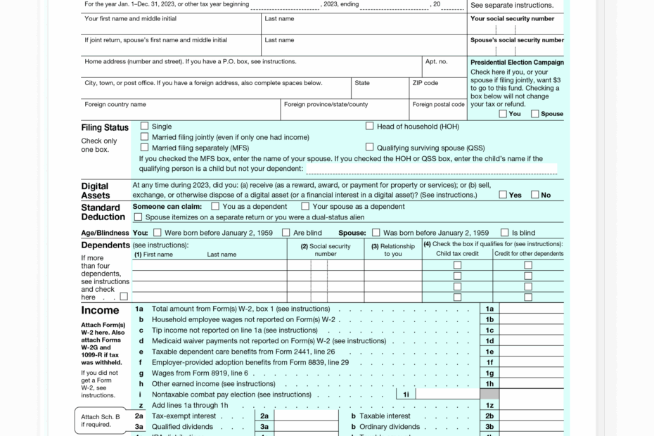 1040 2023 Internal Revenue Service Worksheets Library