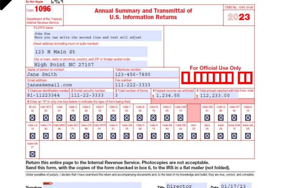1096 IRS PDF Fillable Template 2023 2024 With Print And Clear Buttons Courier Font Digital Download Etsy