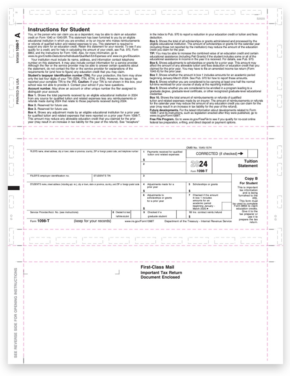 1098T Pressure Seal Forms For Student DiscountTaxForms 1098T Pressure Seal Forms For Student DiscountTaxForms