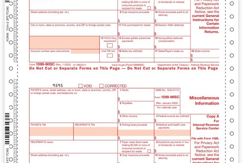 1099 MISC Carbonless Continuous Forms