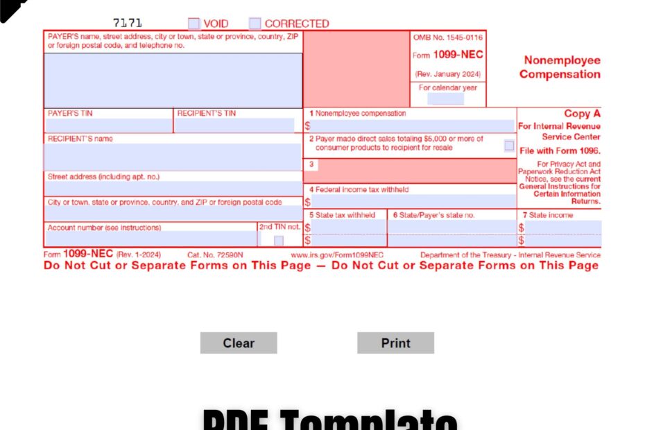 1099 NEC Editable PDF Fillable Template 2024 With Print And