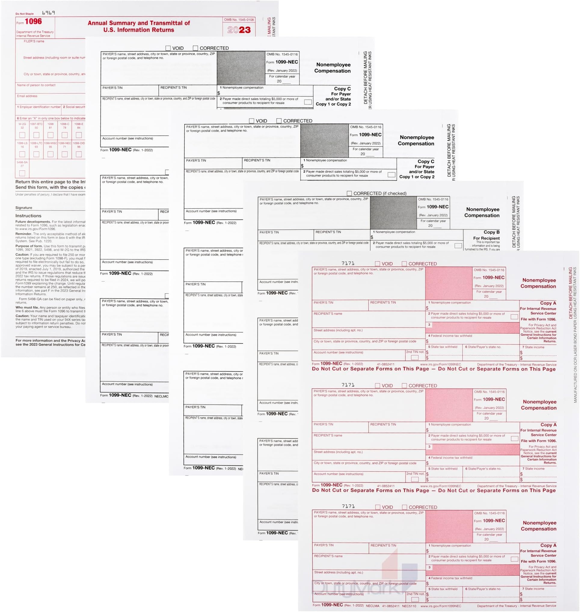 1099 nec Envelopes 2024 2024 IRS 1096 Transmittal Forms 25 Pack Laser Printable 2023 1099 Nec Tax Forms Quickbooks