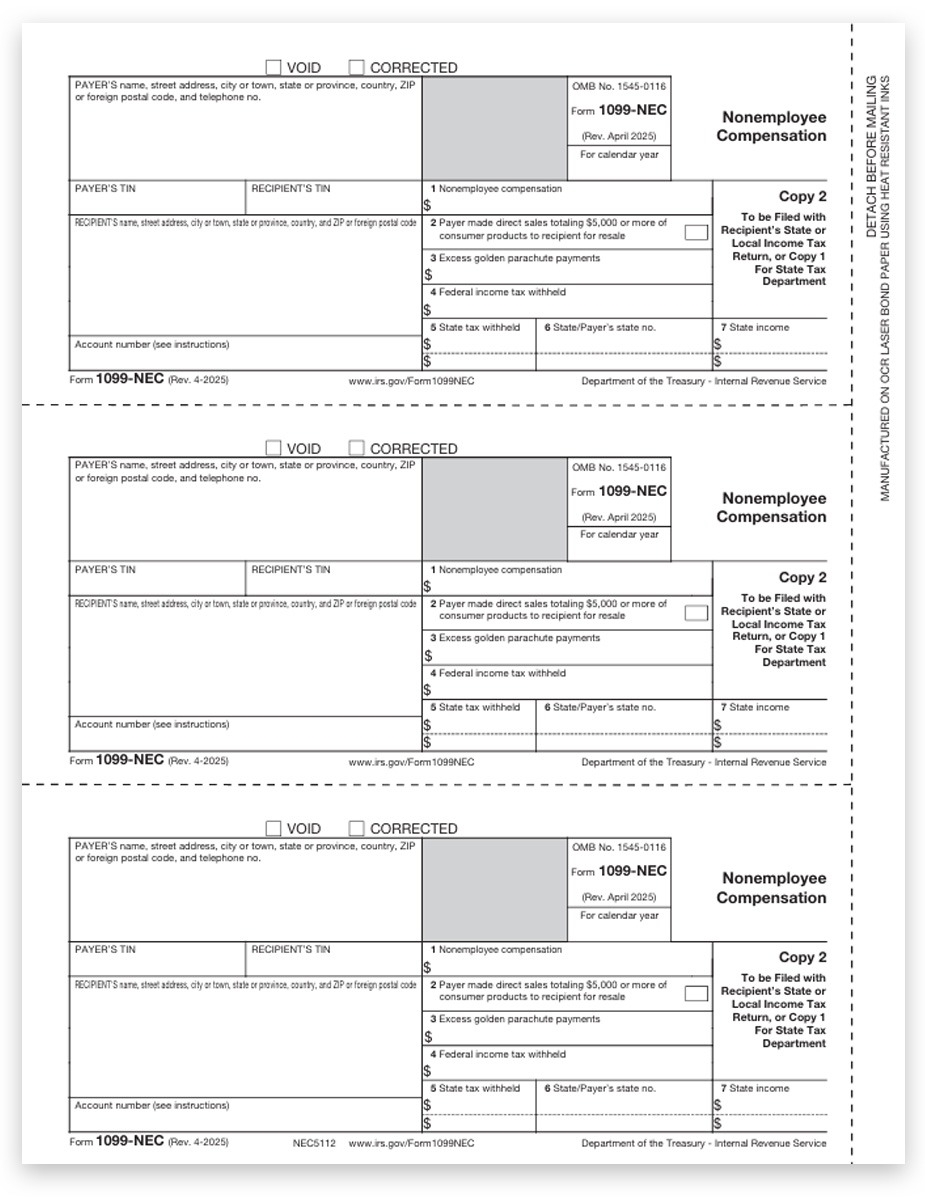 1099 NEC Form Copy 2 Payer