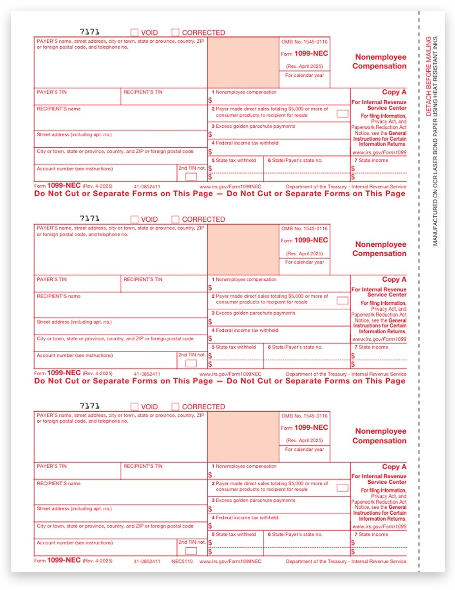 1099 NEC Form Copy A Payer Federal