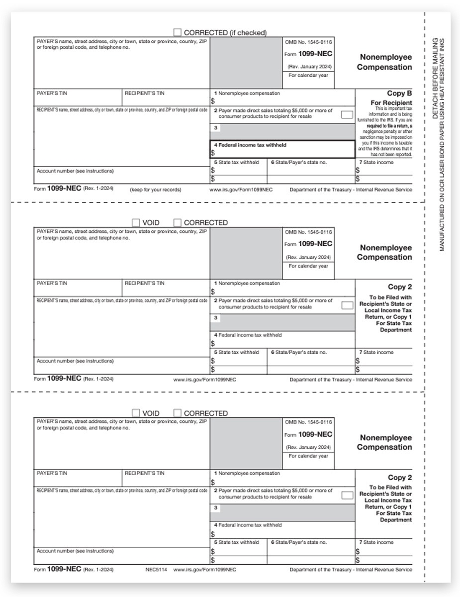 1099 NEC Forms Copy A For IRS Federal DiscountTaxForms