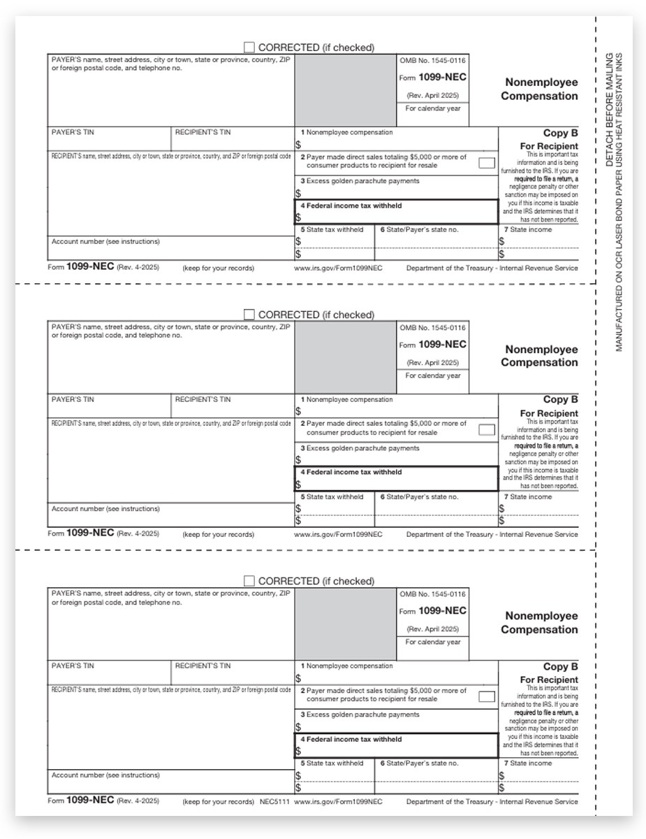 1099 NEC Forms Copy A For IRS Federal DiscountTaxForms 1099 NEC Forms Copy A For IRS Federal DiscountTaxForms