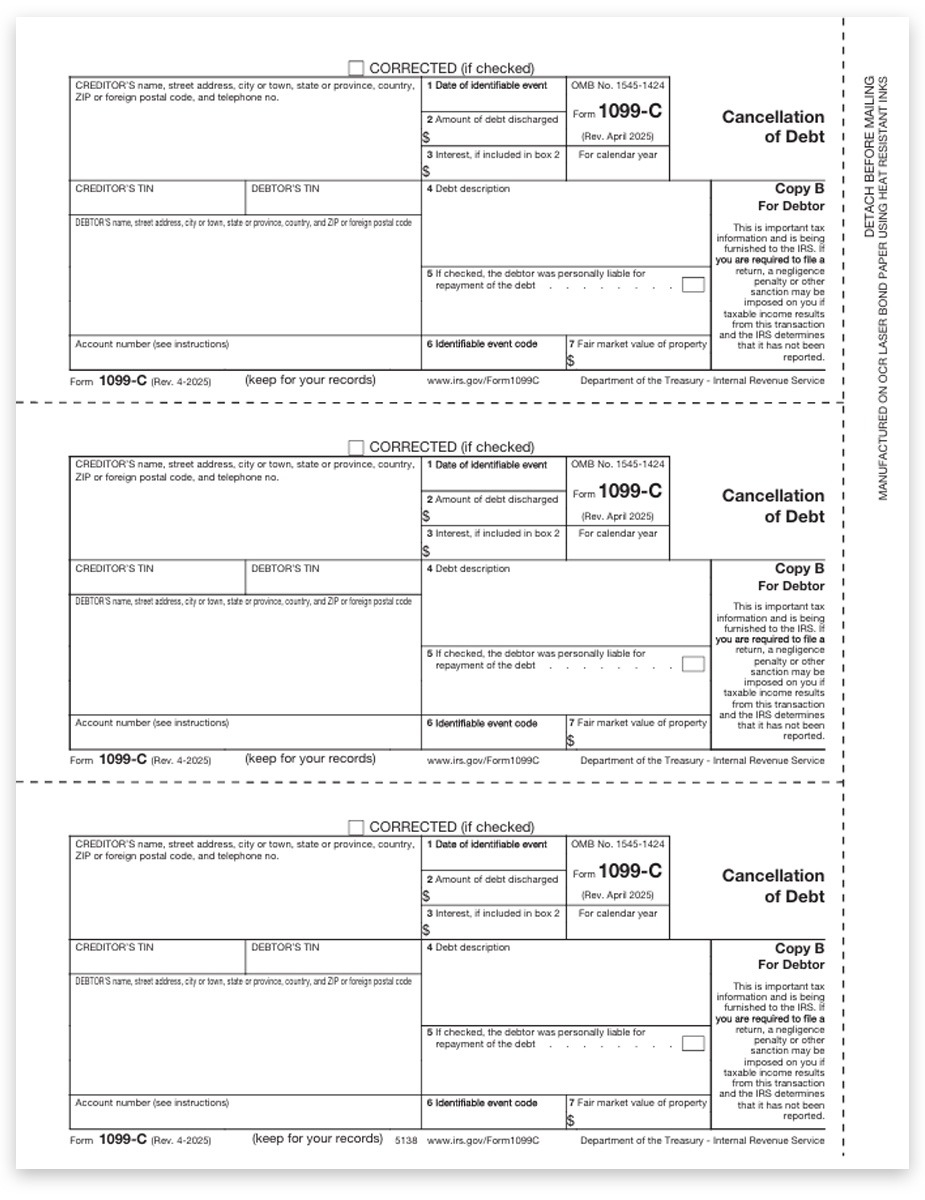 1099C Forms For Cancellation Of Debt IRS Copy DiscountTaxForms