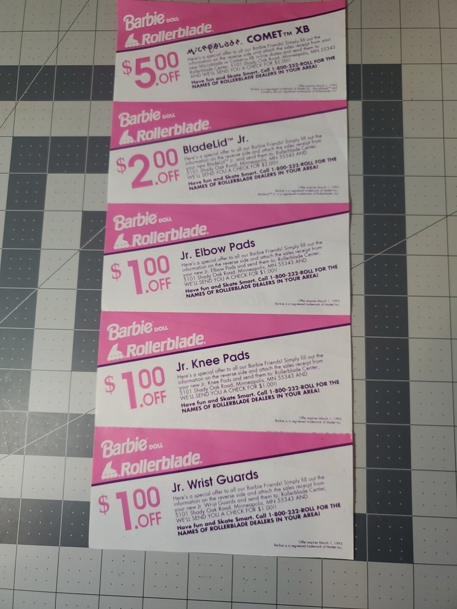 1993 Barbie Doll Rollerblade REBATE FORMS Collector Piece 5 Total Coupons EBay