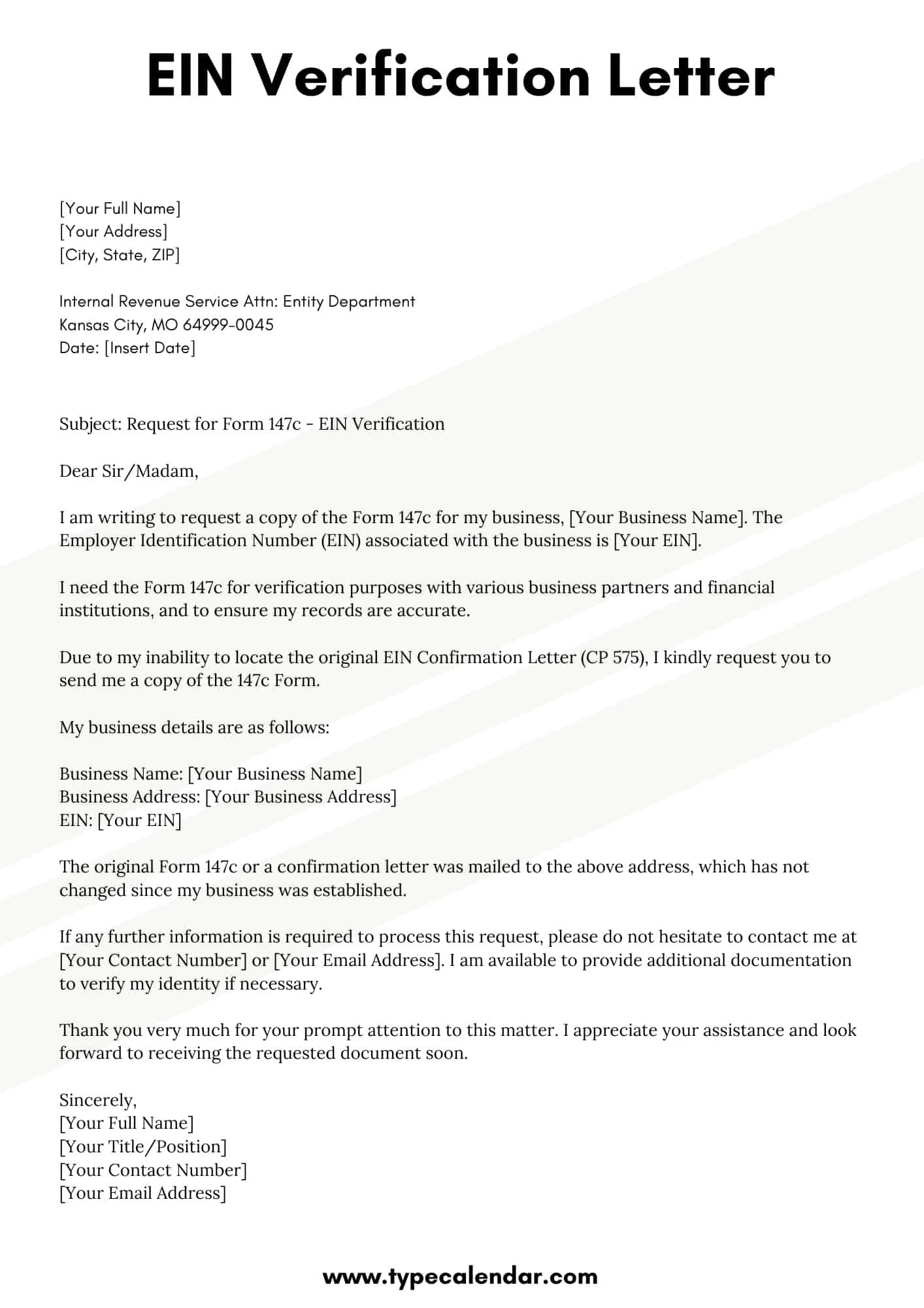 20 Free Printable EIN Verification 147c Letter Templates