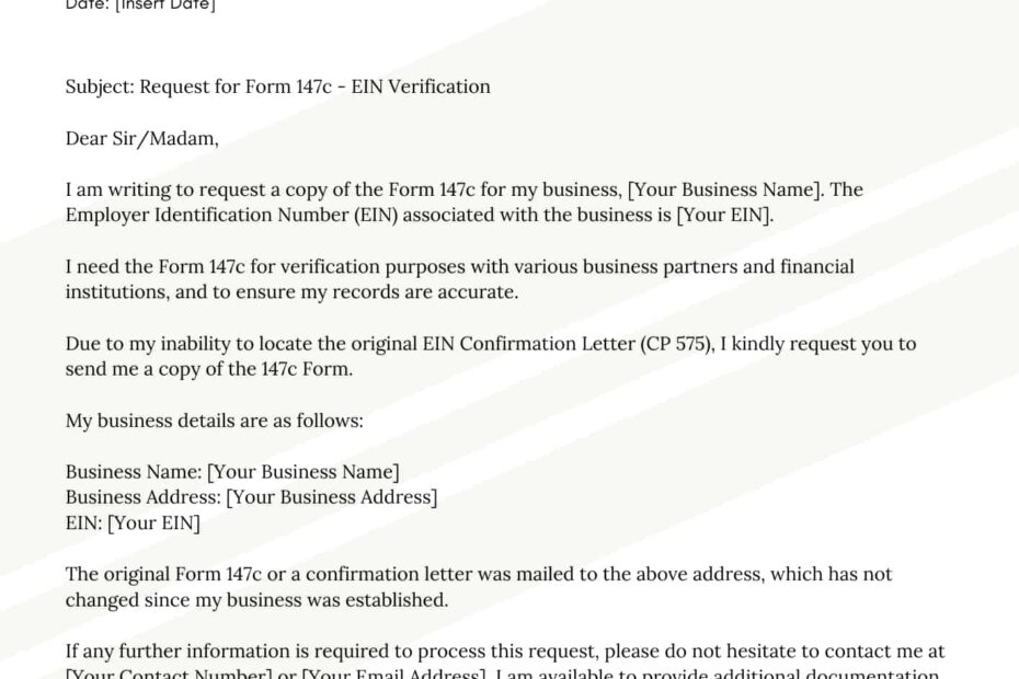 20 Free Printable EIN Verification 147c Letter Templates