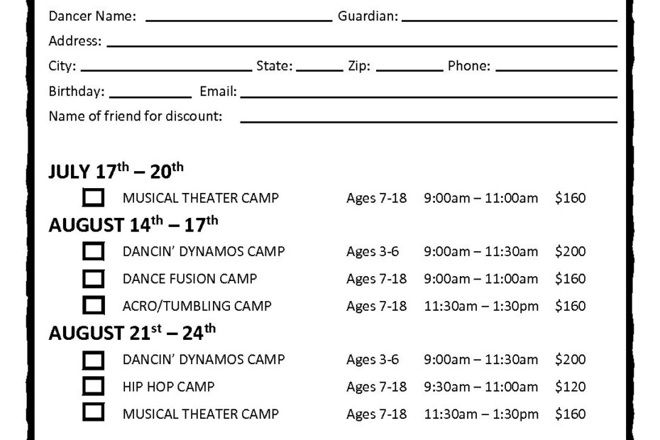 2017 JU Summer Camp Registration Form V2 Jazz Unlimited