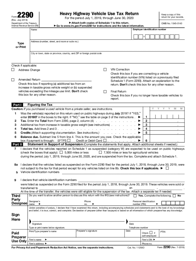 2019 Form IRS 2290 Fill Online Printable Fillable Blank PDFfiller